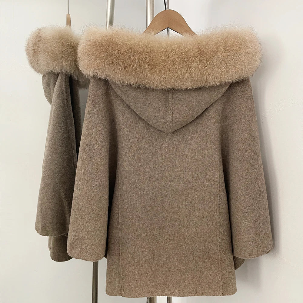 Hooded Fur Trim Wool Coat