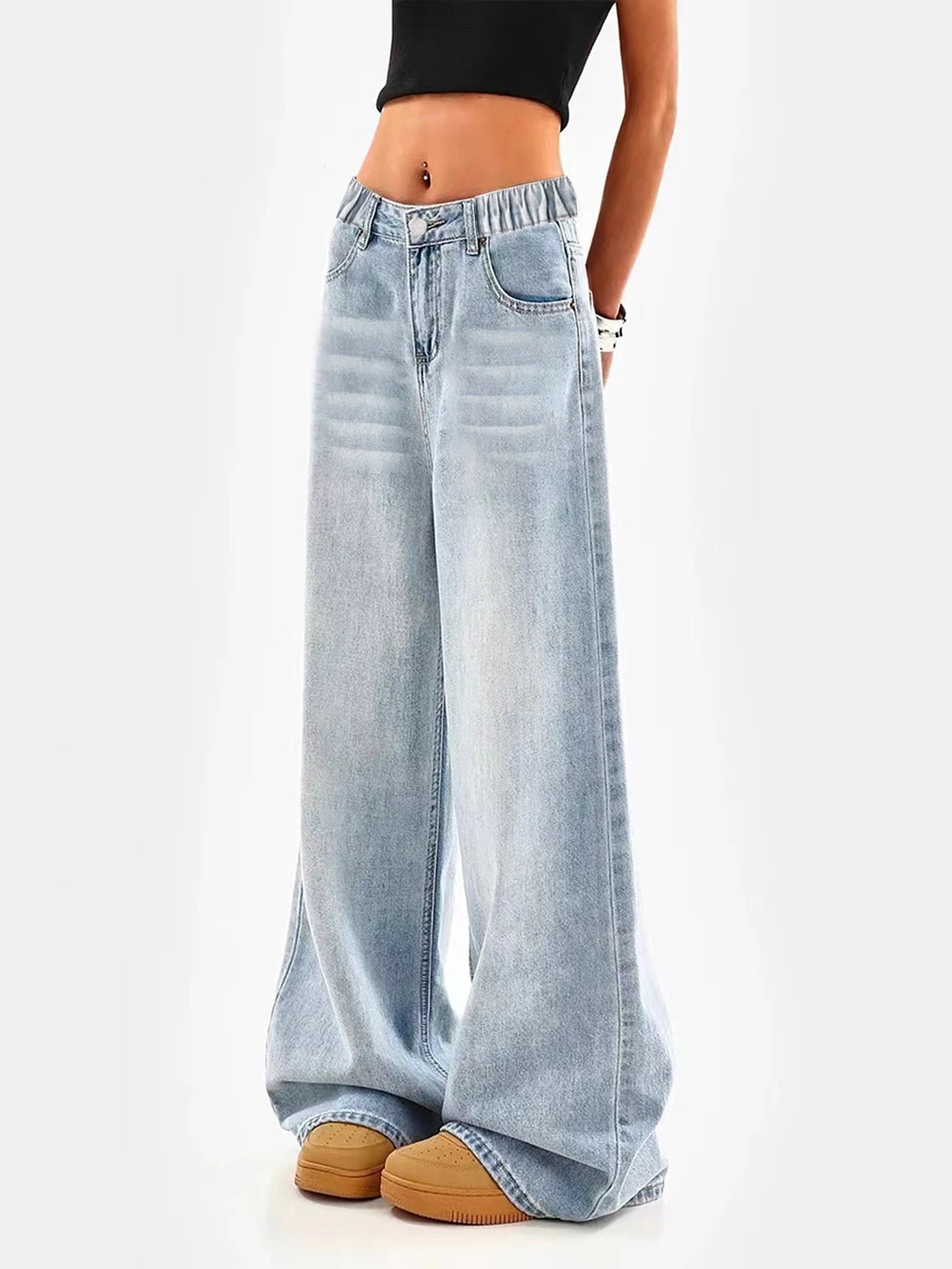 Retro Washed Wide Leg Jeans