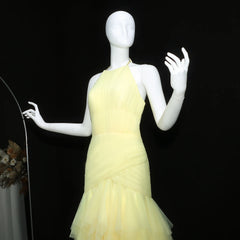 Yellow Halter Satin Evening Gown