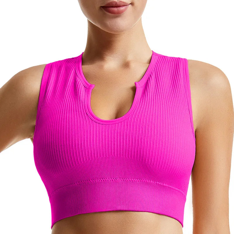 Women's Sleeveless Sports Bra Navel-Leaking with A Chest Pad  Highly Elastic Vest Sexy Stretchy Breathable Bra