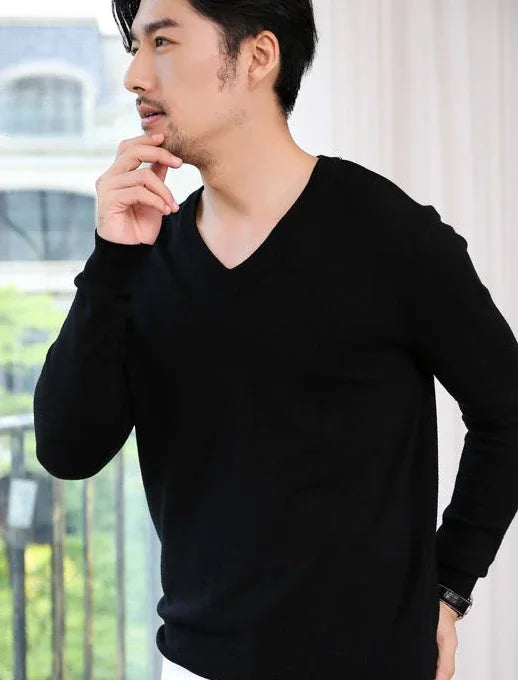 Thick Solid V-Neck Pullover