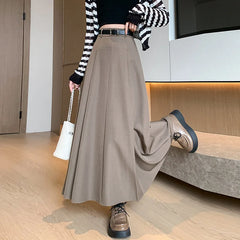 Elegant Skirts for Women Korean Style Long Skirt Female Black Pleated Midi Skirt Women's Clothing Office Lady Skirts Outfits New