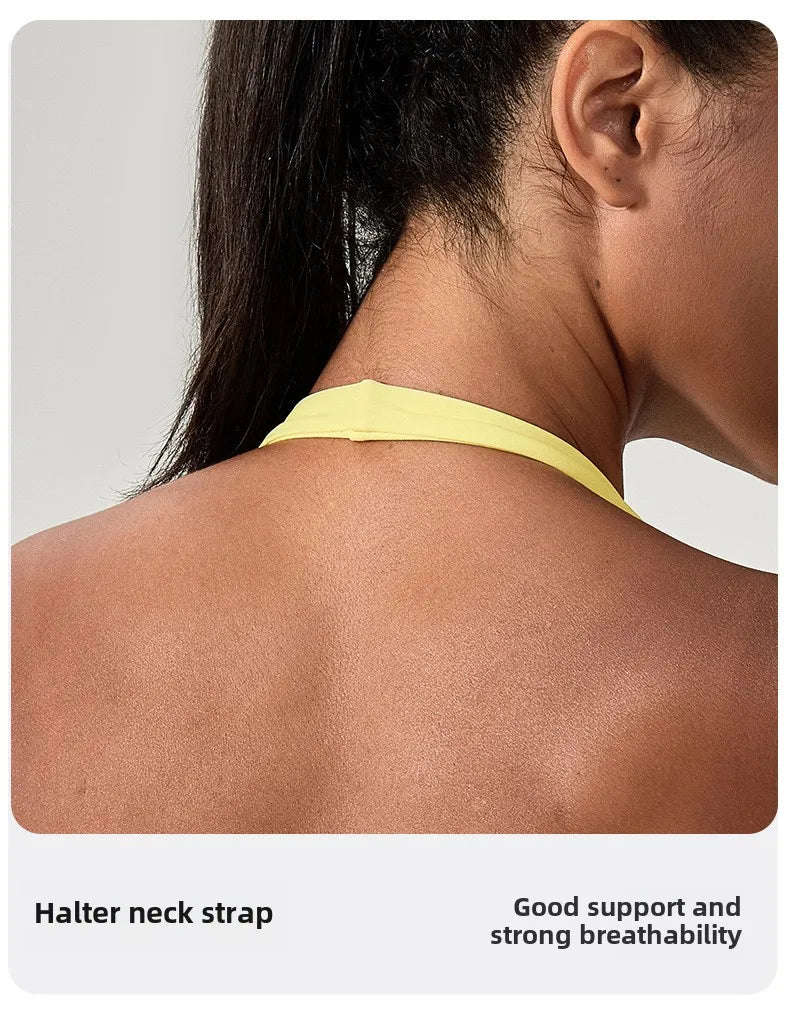 Strappy Bra for Women Open Back Halter Sports Bra Light Support Gym Crop Top Seamless Workout Yoga Top Bra Padded Bras