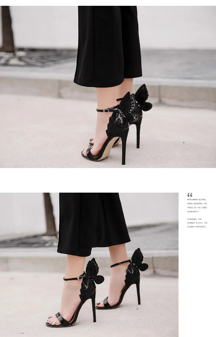 Fashion Women's High Heels Bow Women Sandals Patent Leather Open Toe Party Shoes Buckle Ultra High Heels Women Shoes New Zapatos
