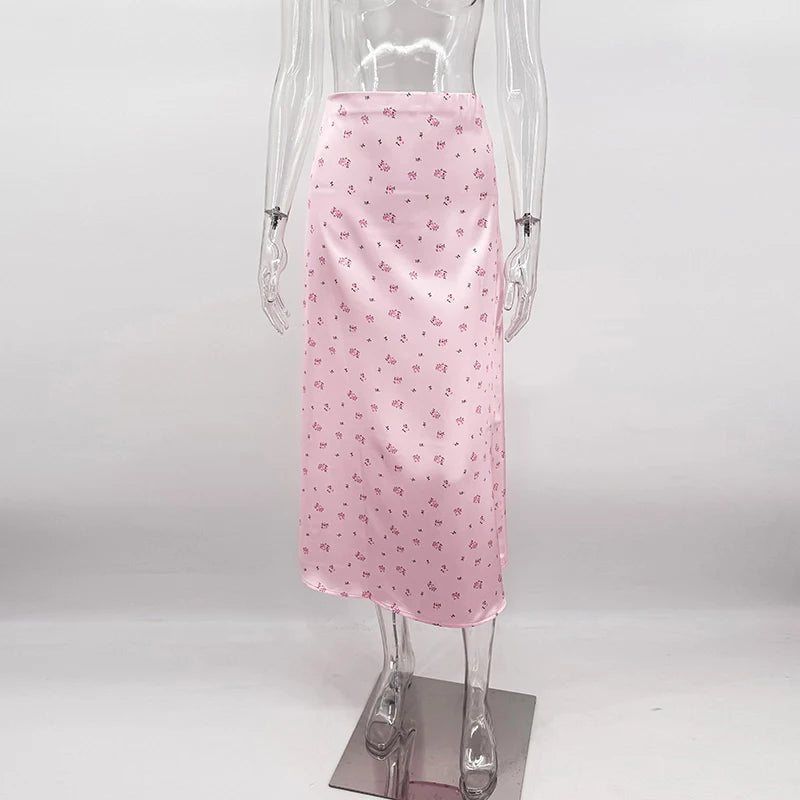 2026 Satin Printed Skirts Women High Waist Long Skirts Summer Midi A-line Skirts Women Office Elegant Women's Loose Skirts