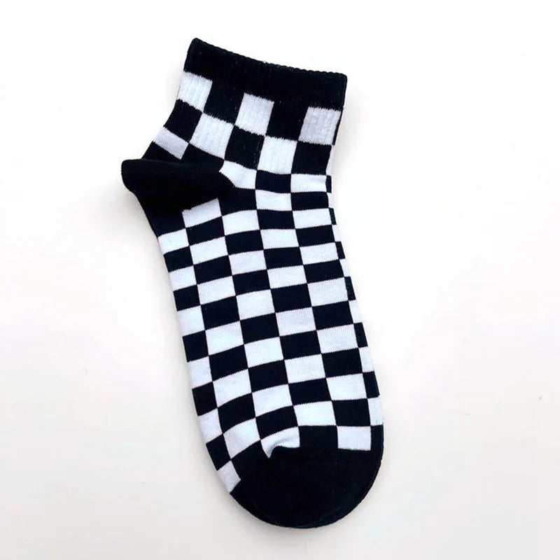 Unisex Korean Checkerboard Ankle Socksv