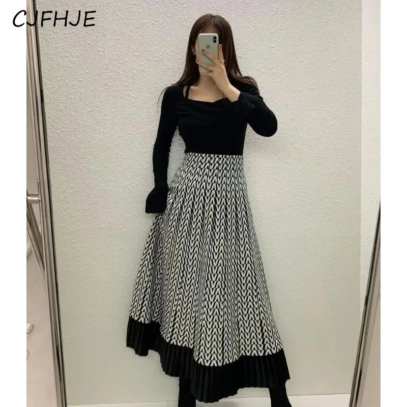 Retro Knitted Pleated Midi Skirt