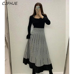 Retro Knitted Pleated Midi Skirt