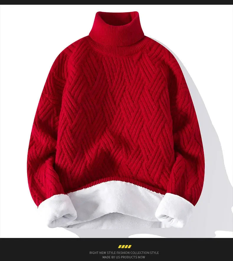 New Winter Men Fleece Warm Turtlenecks Sweaters Man Loose Casual Knitted Pullovers High Quality Male Pullovers Thicker Clothing