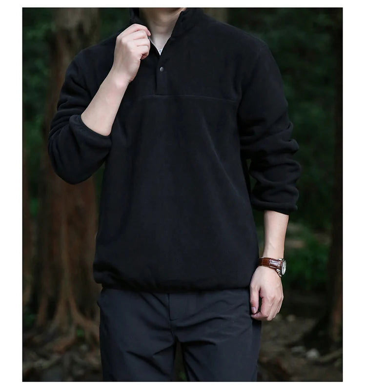 2025 Men Sweatshirt Turtleneck Half Button Pullover Male Polar Fleece Casual Basic Elegant Work Wear Winter Autumn Warm Jacket