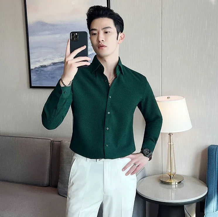 Slim Waffle Business Shirt Men