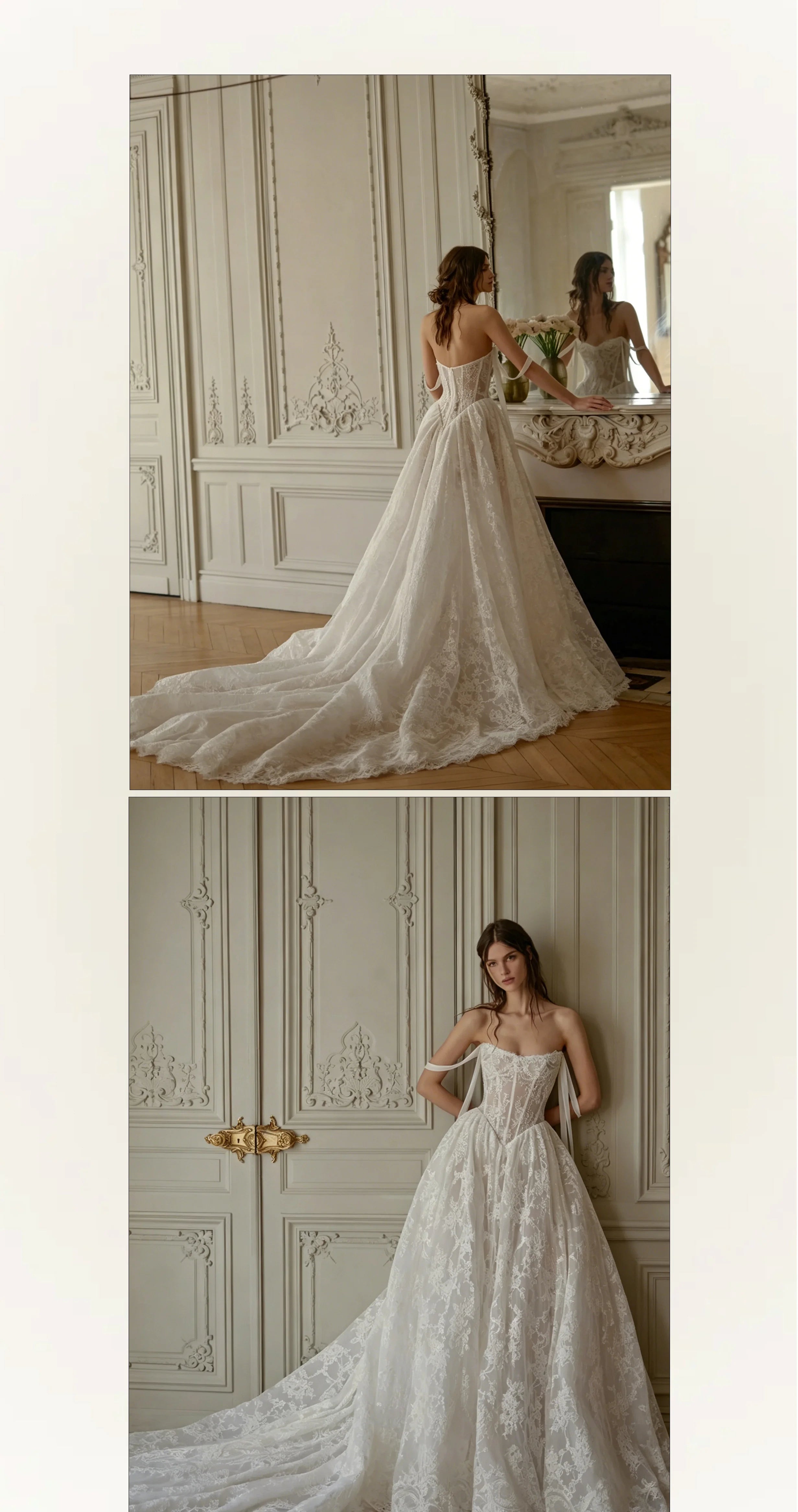 Elegant White Lace Off-The-Shoulder Sleeveless Floor-Length Formal Wedding Dress with Exquisite embroidery