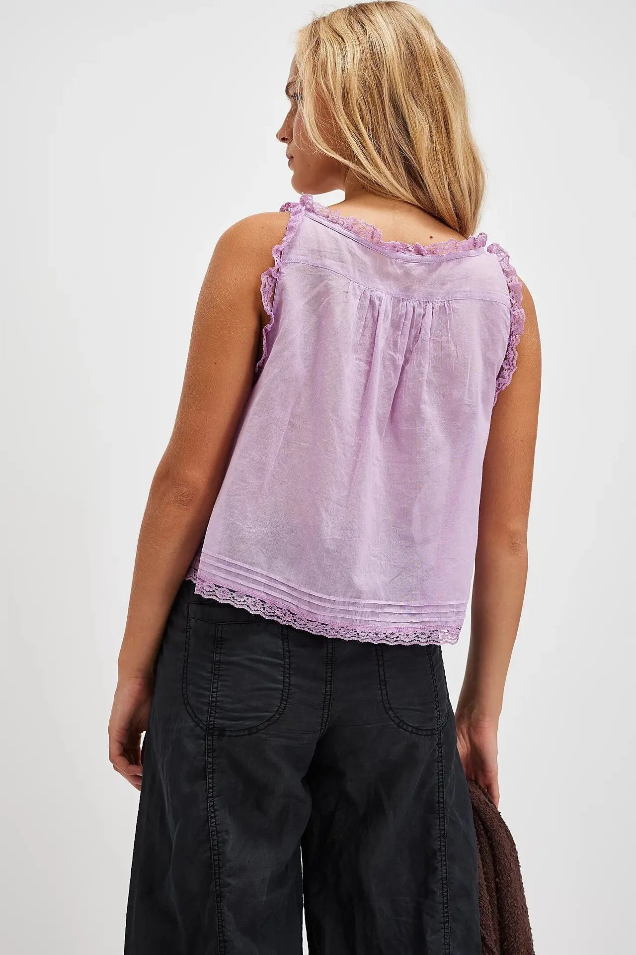 Sleeveless Tank Tops for Women Blouses Summer Boho Beach Wear 100%Cotton Splicing Lace Shirts Loose Casual Ladies Blusas Camis