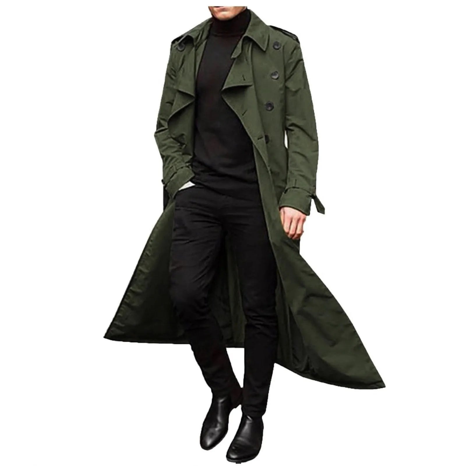 Men’s Luxury Full-Length Trench Coat – England Style Business Overcoat