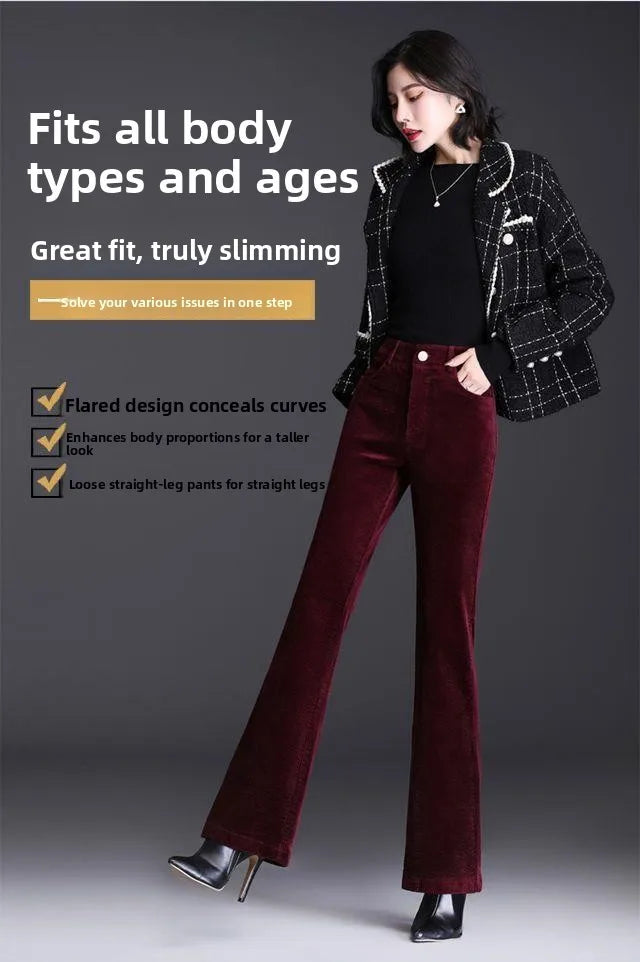 High Waist Corduroy Women's Pants Spring Autumn Winter Fashion Micro Flared Casual Trousers Slimming Warm Long Pants