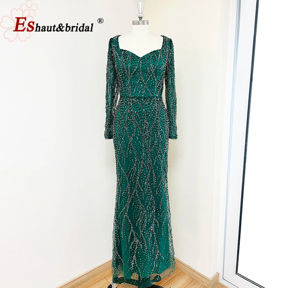 Elegant Wedding Evening Dress for Women 2026 V Neck Long Sleeves Mermaid with Detachable Train Prom Party Gowns Customized