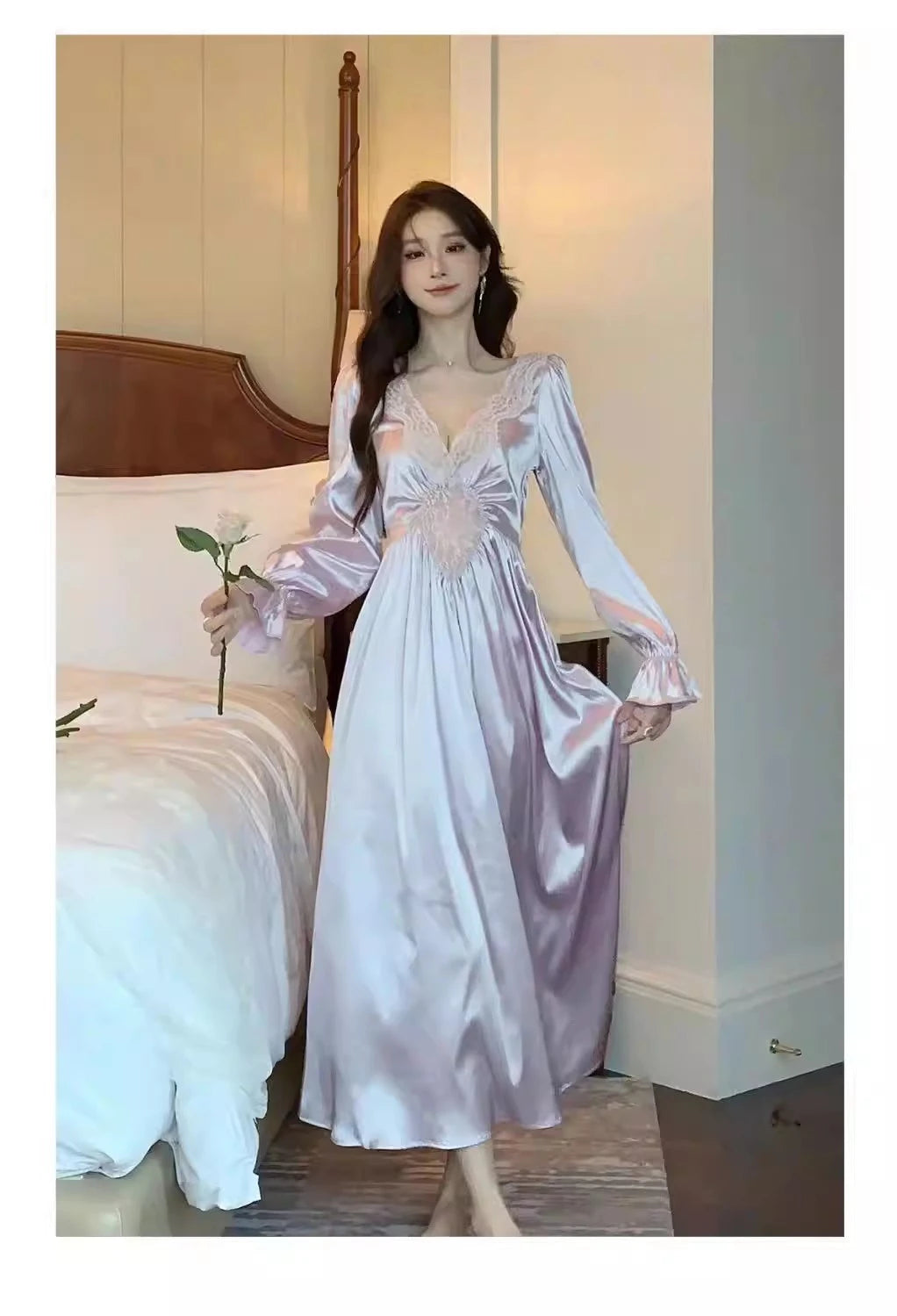 Female Long Nightdress Retro French Court Style Princess Nightgown Sleepwear Spring Summer Loose Rayon Home Clothes Lounge Wear