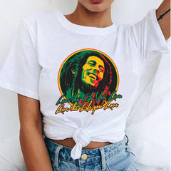 Women's Fashion T-Shirts Bob Marley Printed Casual Round Neck Graphic Tee Cute Short Sleeve T-shirts Summer Tops Harajuku Shirt