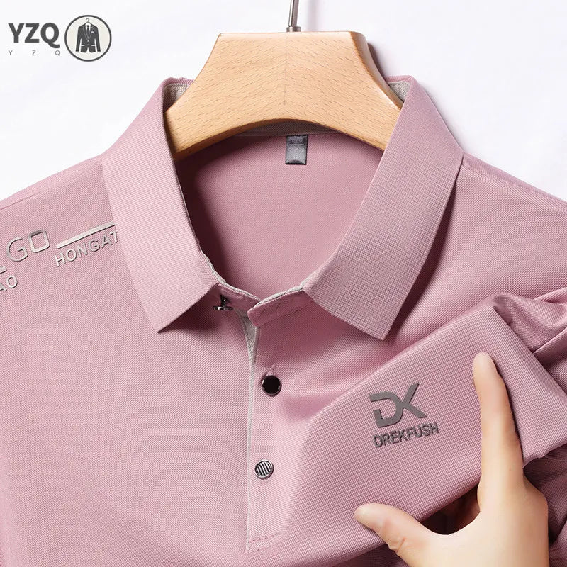 Men's Business Casual Short Sleeve Polo Shirt Solid Color with Badge Fashionable Breathable Comfortable Versatile Business Top