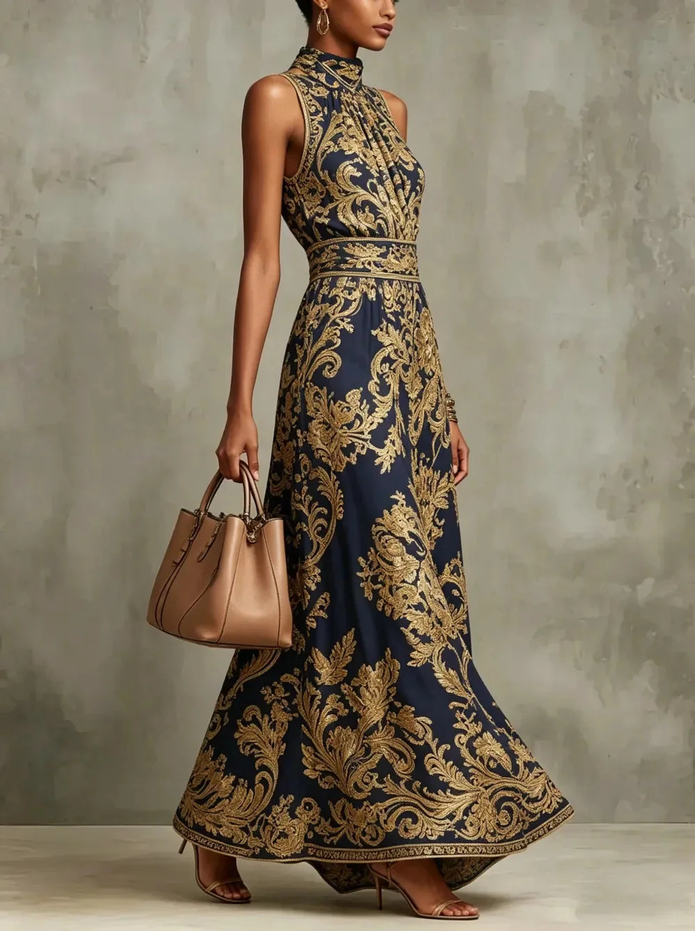 Elegant Party Evening 2026 Summer Long Dresses New Vintage Classic Pattern Flower Printed Lapel A-Line Dresses For Women