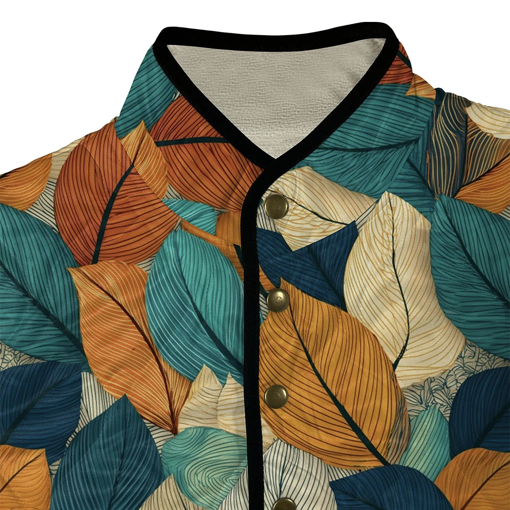 Quilted Leaf Print Winter Jacket