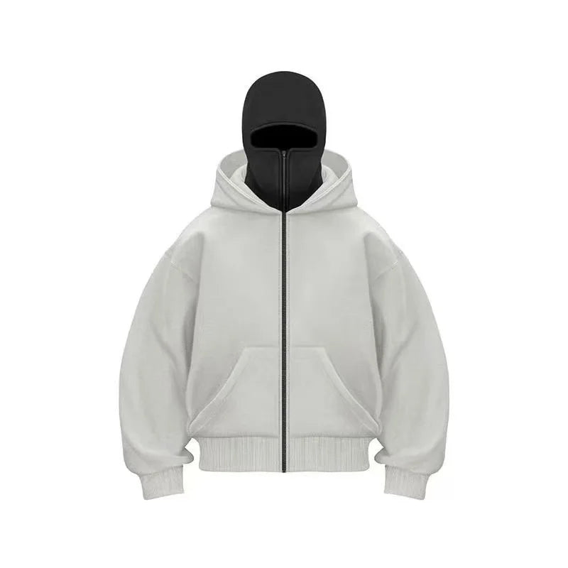 Unisex Hoodie Coat Warm Loose Balaclava Jacket Outdoor Sports Casual Jacket with Face Mask Street Wear