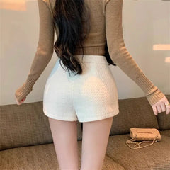 High Waist A Line Wool Shorts