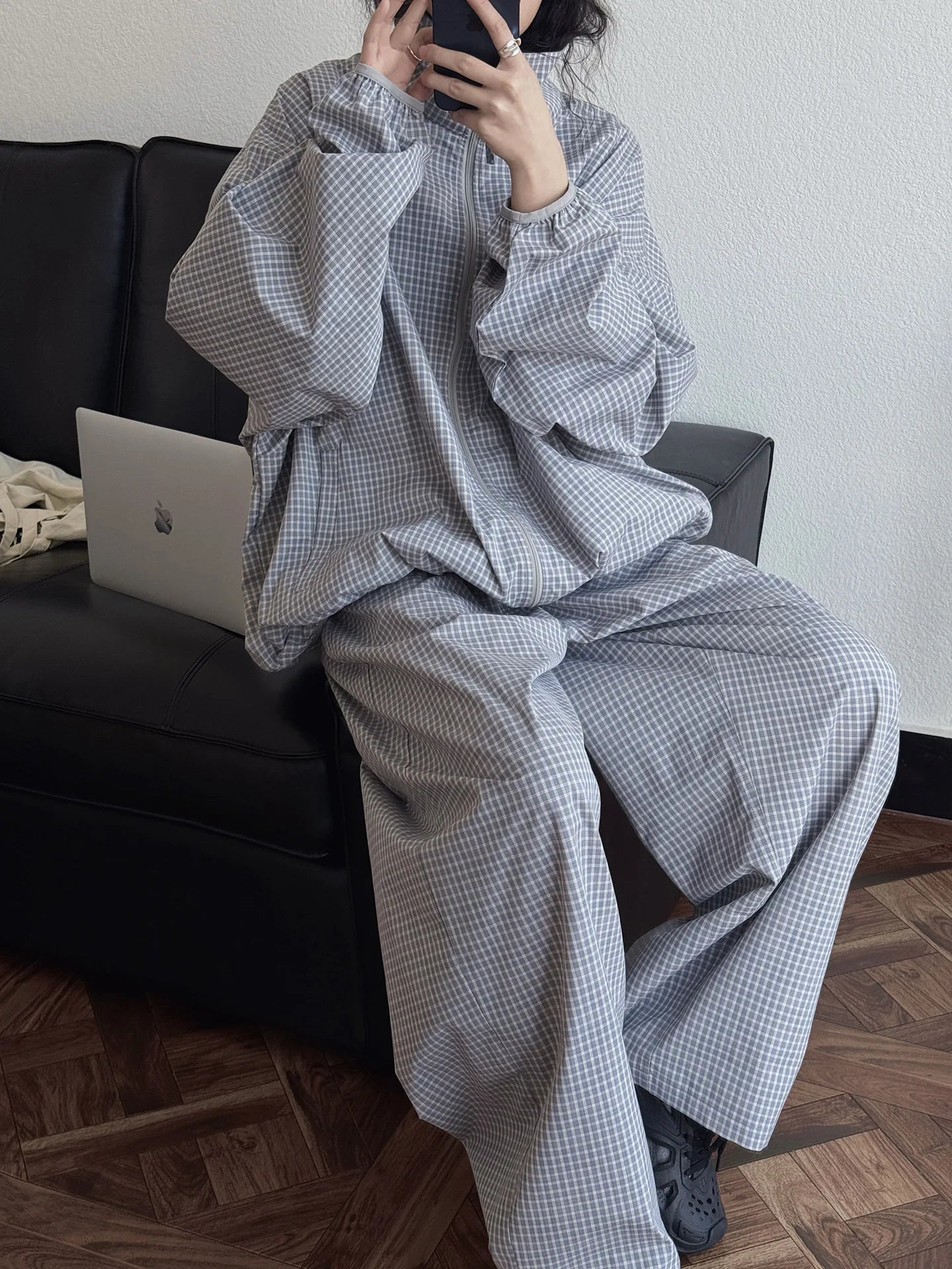 2026 Women Summer Long Pants High Waist Wide Leg 80% Cotton Plaid Pants Fashion Clothes Vintage Pants Female Trousers