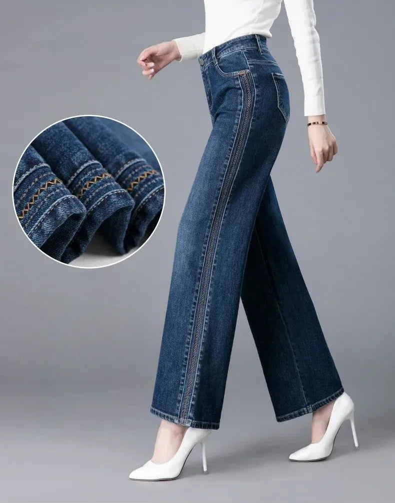 Trousers New In High Waist Shot Wide Leg Womens Jeans 2025 Korean Style Cool Unique Vibrant Stretched Xxl Denim Pants for Women