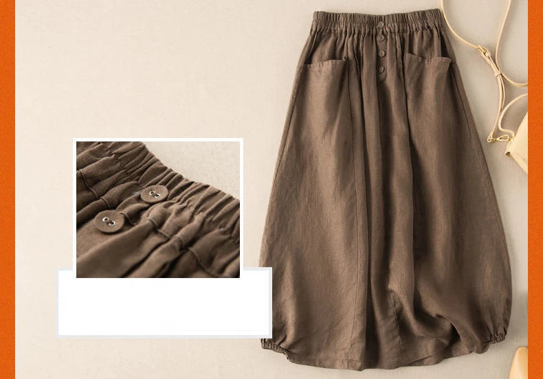 Women's Skirt Cotton Linen Casual Straight Skirts Woman Fashion 2026 Summer Loose Solid Color Button Long Skirts for Women