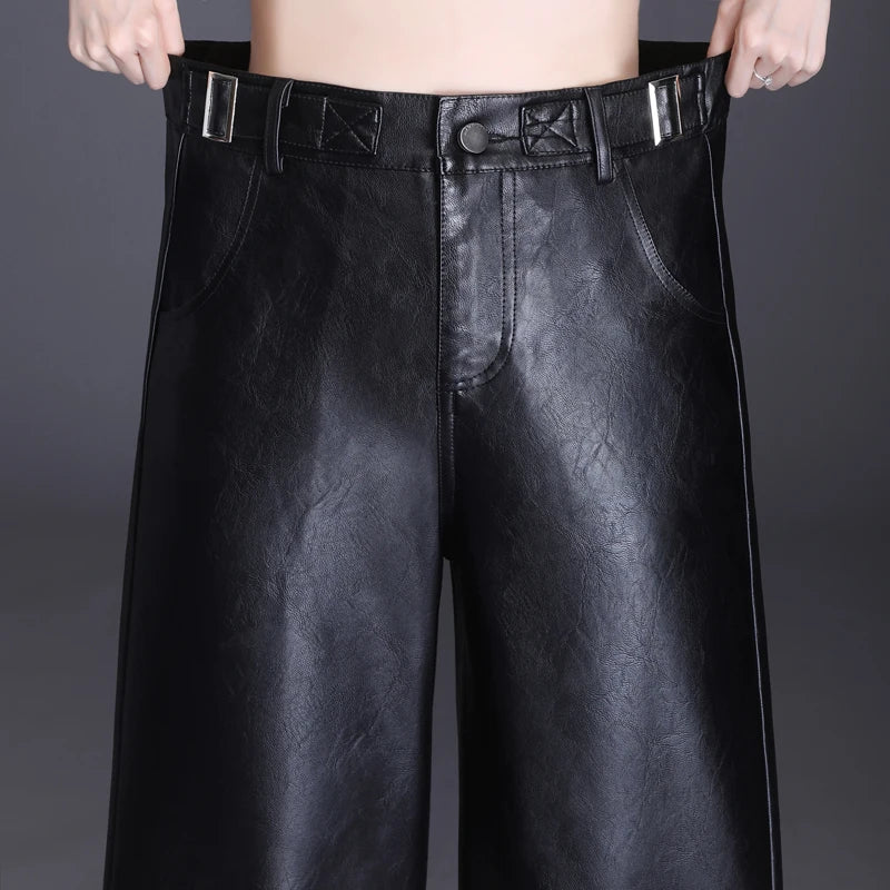 Wide Leg PU Leather Pants
