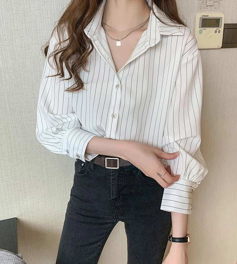 Vintage Striped Loose Shirt Women