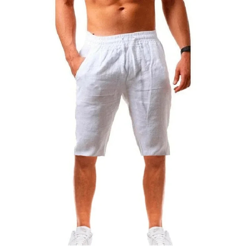 Men's Cotton Linen Short Pants Lightweight Hawaiian Summer Shorts Men Breathable Solid Color Casual Short Trousers