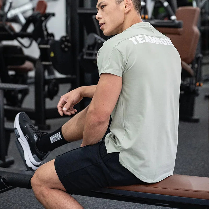 Men's Gym T Shirts Quick Dry Short Sleeve Summer Sports T-shirt Elastic Fitness Workout Tops Casual Bodybuilding Athletic Tee