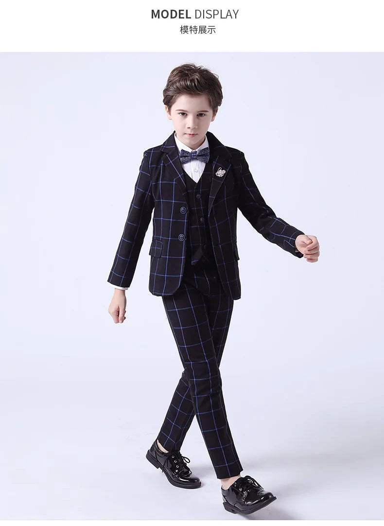 Formal Kids Plaid Tuxedo Suit