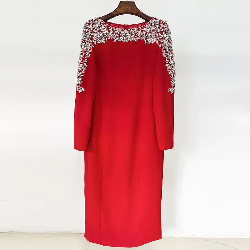 Elegant Beaded Straight Midi Dress