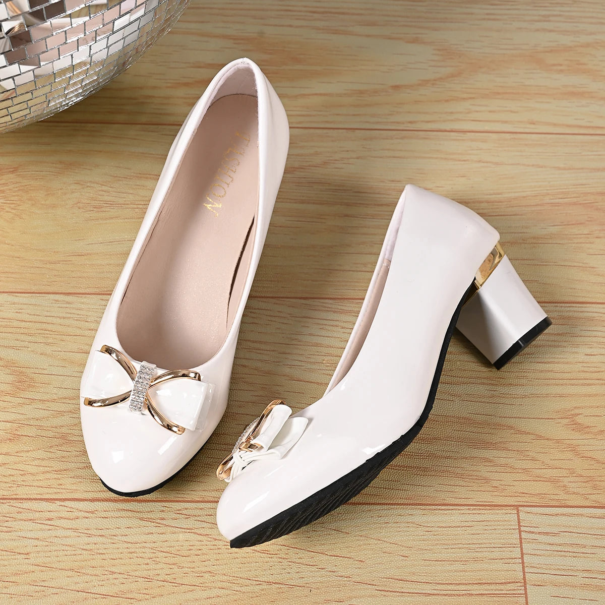 Women High Heels Low Heels Fashion Bling Bow patent leather Professional Casual Pumps Woman Wedding Party Shoes Large Size 42