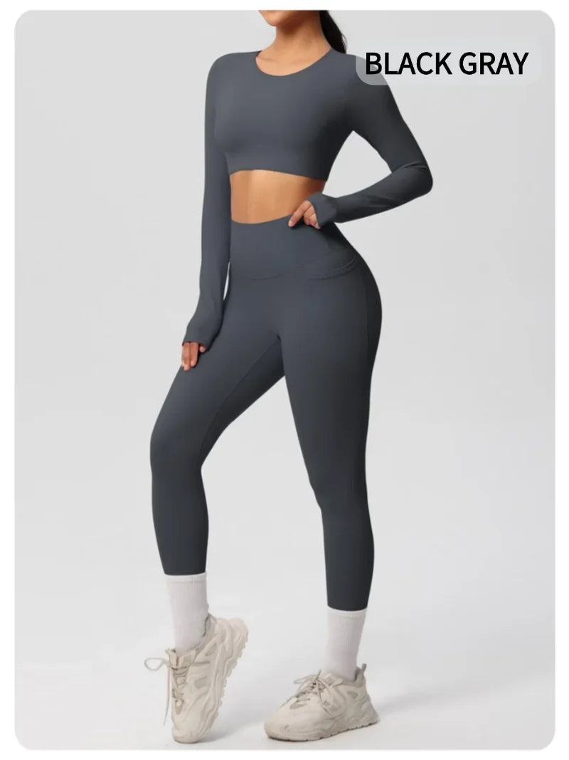 Yoga Gym Set Women Sports Impact Longline Strappy Top Fitness Overalls Sets Womens 2 Piece Sportswear Woman Gym Leggings Solid