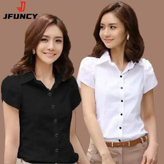 Women's Shirt 2026 Summer Women Top Female Black White Shirts Office Ladies Blouse OL Clothes Woman Short Sleeve Workwear