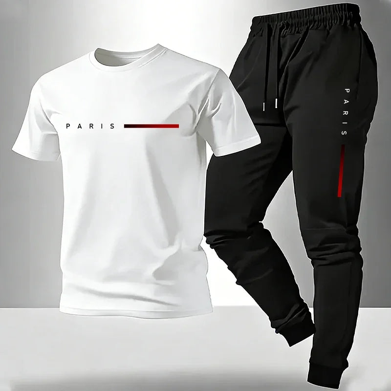 2026 New Arrival Men's Tracksuit T-shirt and Sweatpants Spring Summer Daily Casual Sports Short Sleeve Outfit Male Fashion Set