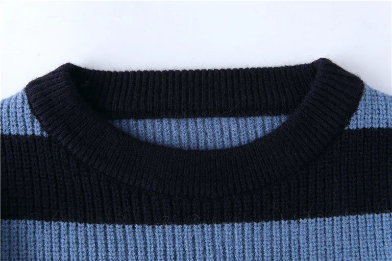 Striped Knitted Sweater Men Women Vintage Tate Langdon Loose Sweaters Harajuku Green Warm Autumn Jumper Pullover Unisex Casual