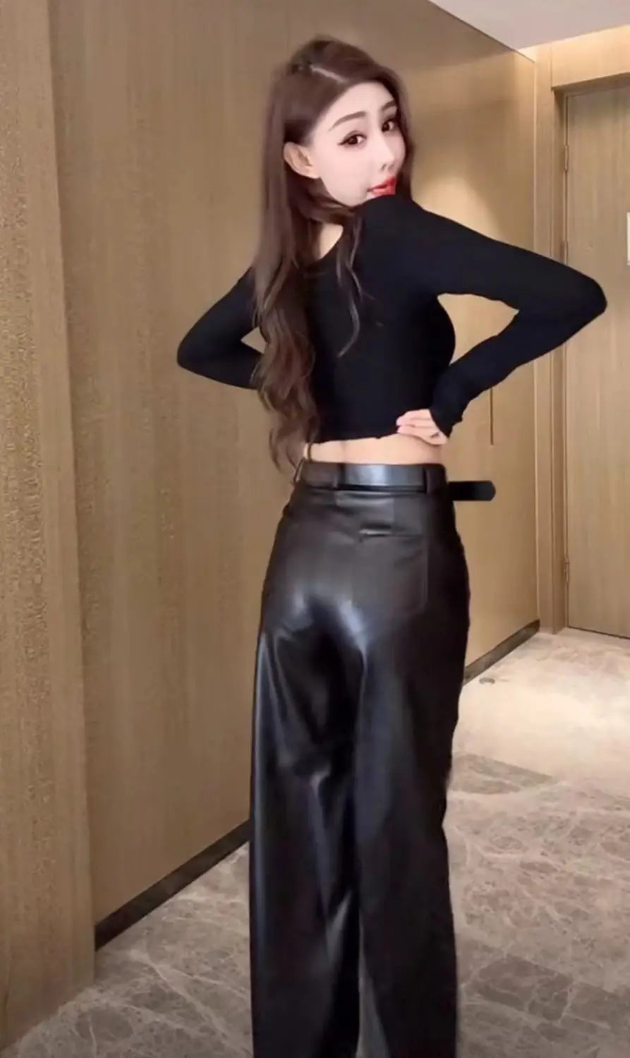 Black PU Leather Flare Pants