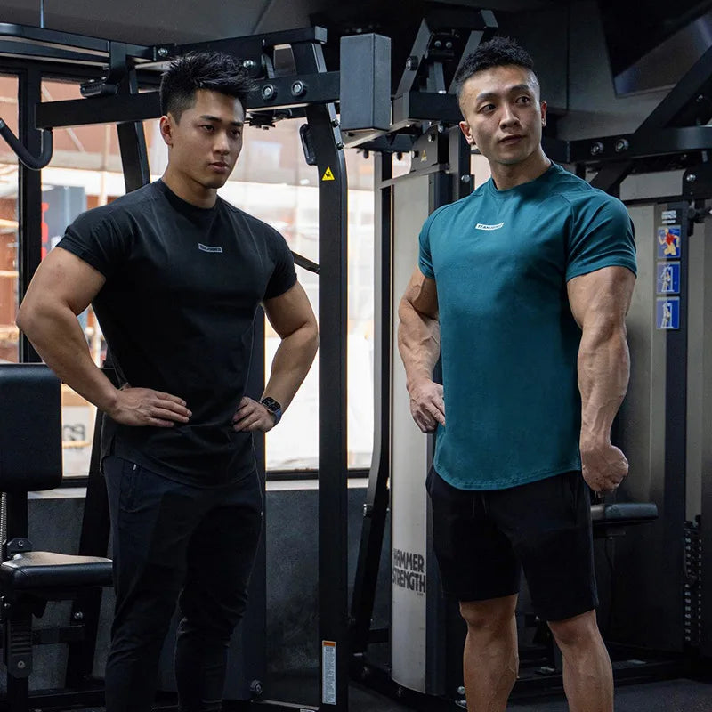 Men's Gym T Shirts Quick Dry Short Sleeve Summer Sports T-shirt Elastic Fitness Workout Tops Casual Bodybuilding Athletic Tee