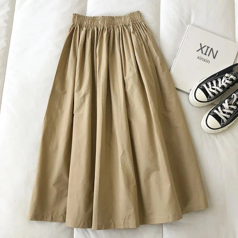Elegant High Waist Pleated Midi