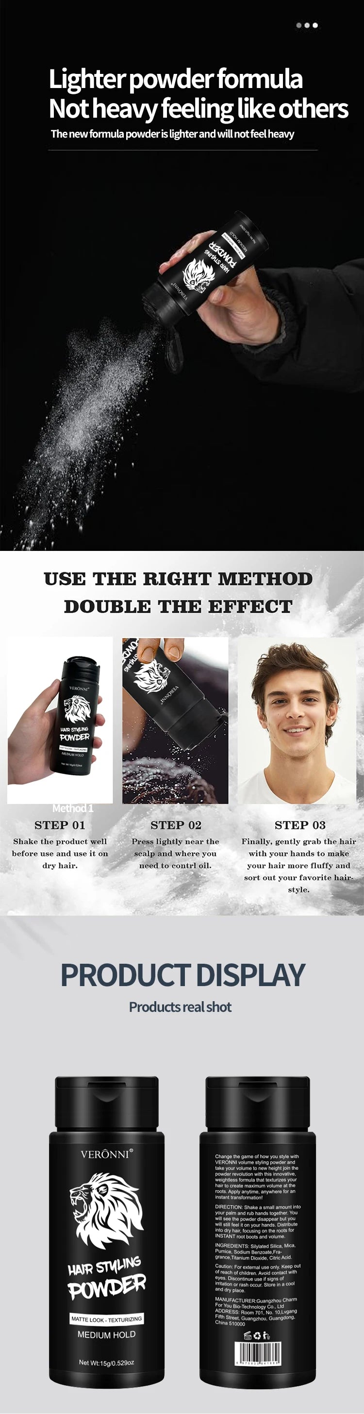 Volumizing Hair Powder For Men And Women, Oil Matte Styling Shaping Powder, No Washing Required