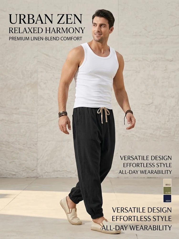 Men's Joggers Streetwear Casual Harem Pants Sport Large Sweatpants Korean Breathable Cotton Trousers Elastic Waist Long Pants