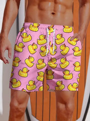 New Men's Shorts Hawaiian Yellow Duck Mens Printing Short Summer New Swim Trunks Elastic Waist 3D Print Breathable Short Pants