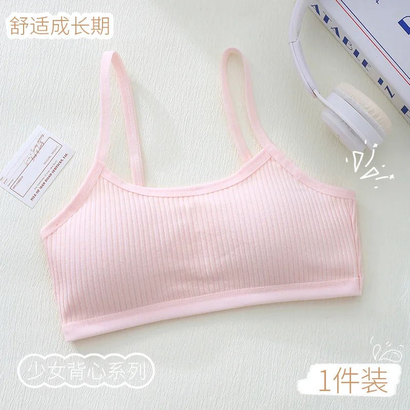 1PC Cotton Teenagers Girls Training Bras Solid Developmental Girls Sports Bras Soft Brassiere Kids Tank Tops Children Underwears
