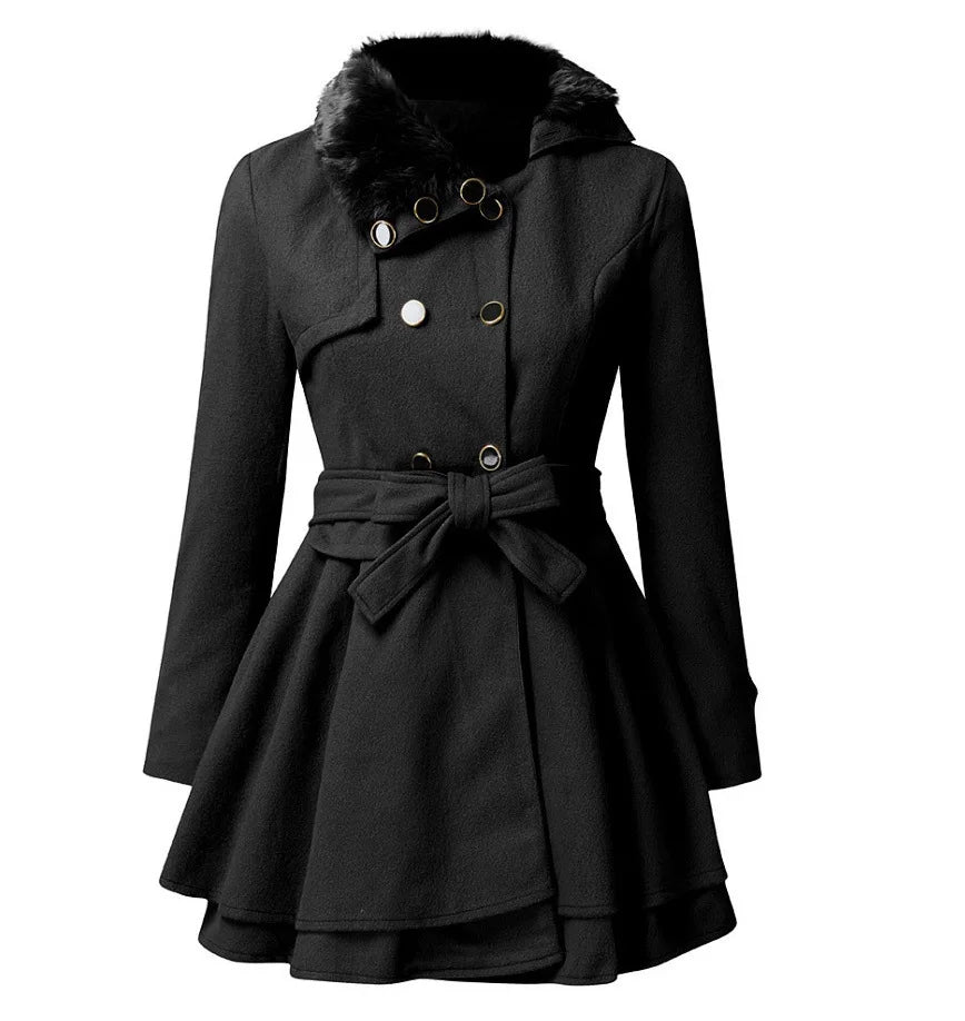 Fur Collar Wool Trench Coat