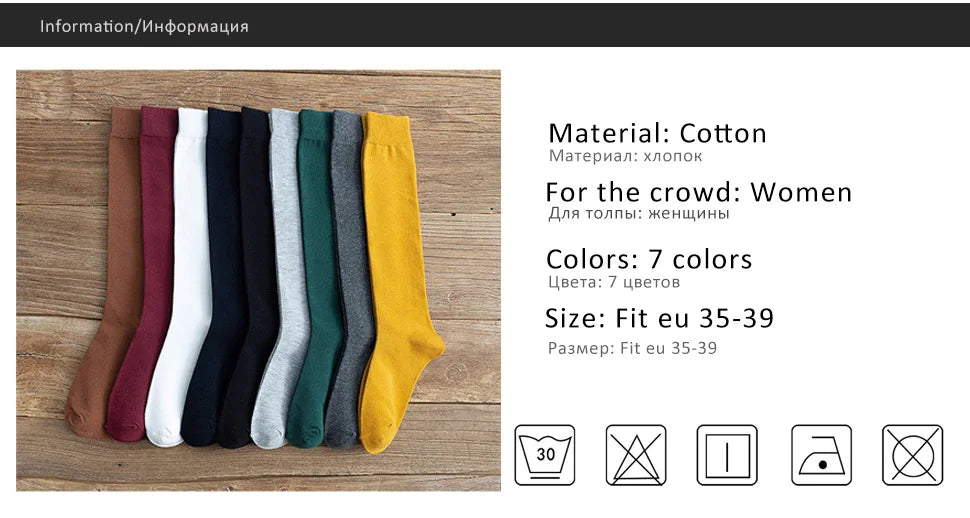 Solid Cotton Thigh High Socks
